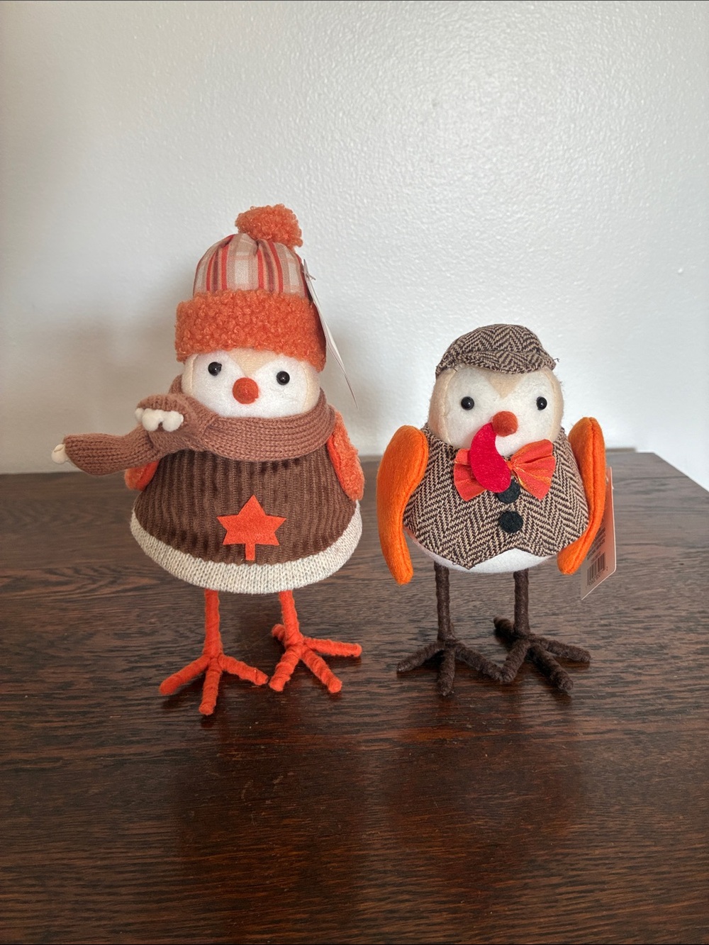 NWT- Set of 2- Festive Orange & Brown Decorative Fall Birds
